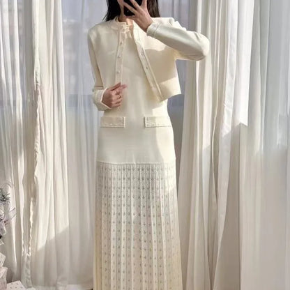 Women's summer dress with round neck and short sleeves with pearl decoration elegant party dress women's dresses trend 2025