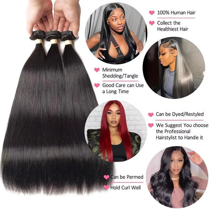 32 36 38 40 inches Long Human Hair Bundles brazilian Straight Hair Bundles 1/3/4 PCS Thick Natural Remy 100% Human Hair wigs