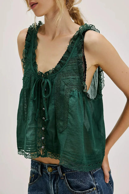 Sleeveless Tank Tops For Women Blouses Summer Boho Beach Wear 100%Cotton Splicing lace Shirts Loose Casual Ladies Blusas Camis