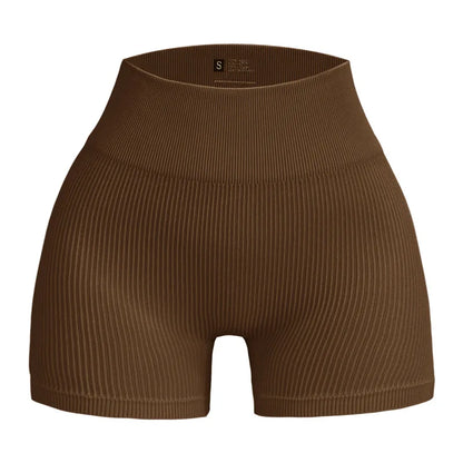 High-waisted Yoga Pant For Women, Designed To Lift And Shape, Tight-fitting With Solid Color And Ribbed Texture, Sports  Shorts