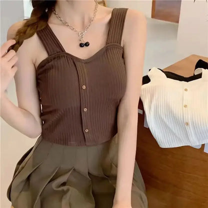 2025 Women's Cropped Tops with Bra Pads Summer Corset Korean Suspenders Vest Sexy Camisole Slim