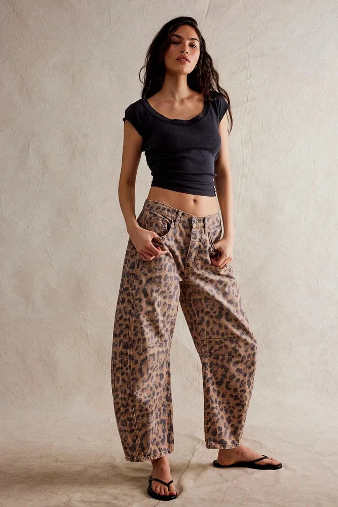 Cotton Denim Long Jeans For Women Trousers Casual  High Waisted Jeans Cropped Pants For Spring Summer Boho Beach Baggy Jeans