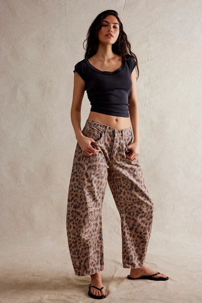 Cotton Denim Long Jeans For Women Trousers Casual  High Waisted Jeans Cropped Pants For Spring Summer Boho Beach Baggy Jeans