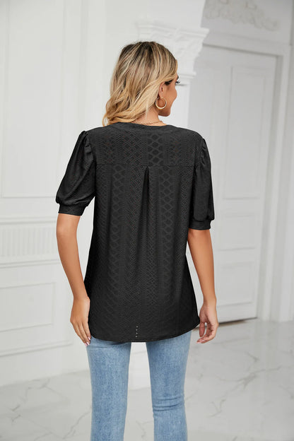 Womens Tops V Neck Ruffle Sleeve Blouses Short Sleeve Casual Tops T-Shirts for Women Autumn Winter