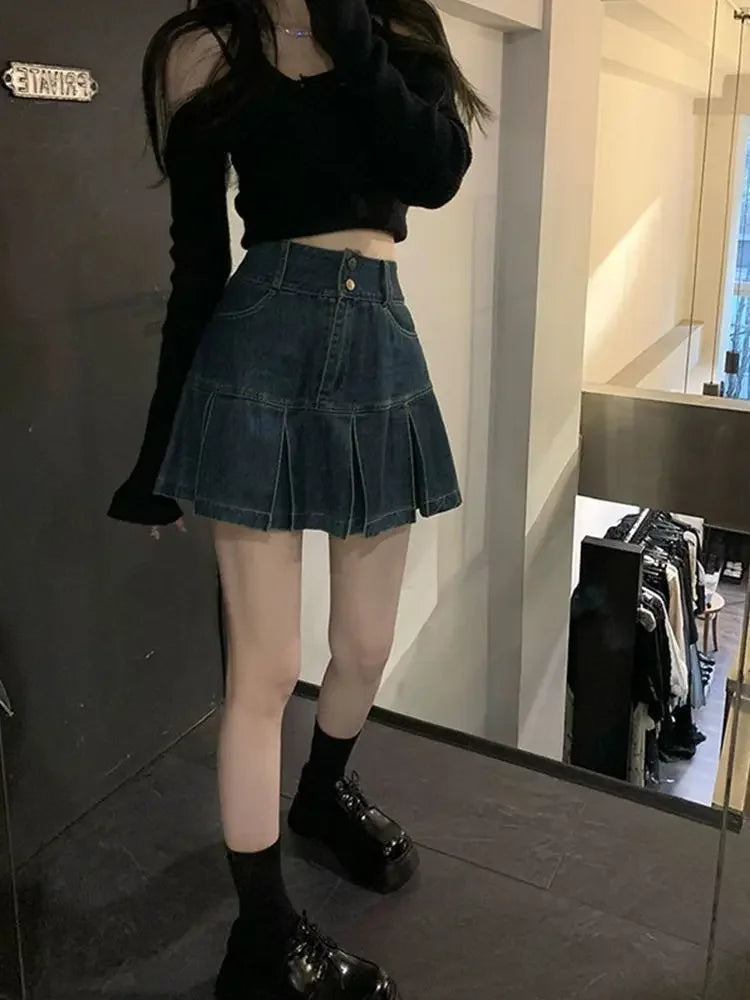 Jeans Skirts for Women Short Gyaru Coquette Mini Woman Denim Skirt High Waist Cute Kawaii Sexy Premium Korean Style New in Cheap
