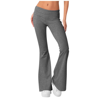 Long Pants Women Fashion Trousers Solid Elastic Leggings Flare Bottoms High Waist Wide Leg Athletic Yoga Bell Pants Summer