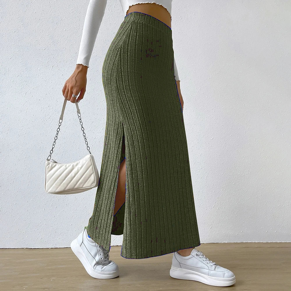 Women Skirt Spring Summer  High Waisted Elastic Slim Hip Knitted Sexy Bodycon Midi Skirt Female Clothing M L XL XXL