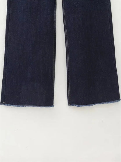 Casual Women's High Waist Straight-leg Jeans Pants Fashion All-match Full Length Denim Pants Pocket Zipper Jean Trousers