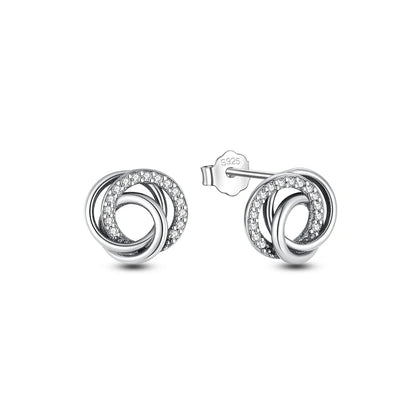 Original 925 Sterling Silver Earrings 2025 Stud Hoop Crystal Earings For Women Rose Gold Crown Heart Infinity Bee Earing Jewelry