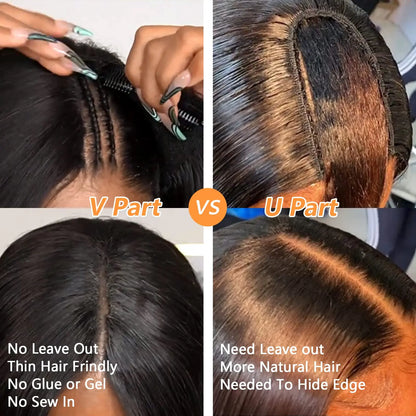 V Part Wig Straight Long Human Hair Wigs Mongolian Straight V Part Human Hair Wigs V Part Machine Made Wigs No Leave Out