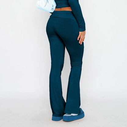 Long Pants Women Fashion Trousers Solid Elastic Leggings Flare Bottoms High Waist Wide Leg Athletic Yoga Bell Pants Summer