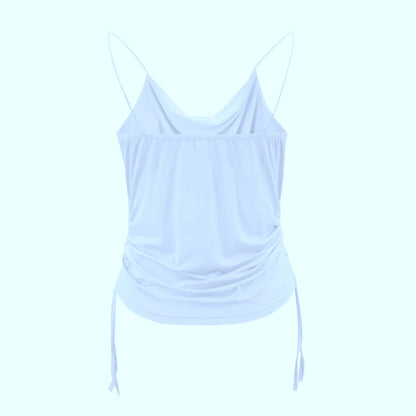 Women Tank Top V Neck Camisole Cami Drawstring Spaghetti Strap Top Loose Sleeveless Blouses Tank Shirt Summer Crop Top