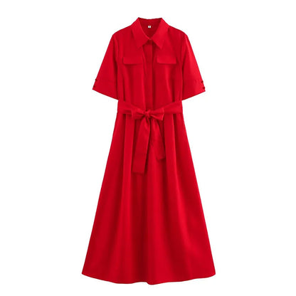 Women's Dresses New Spring 2025 Red Dress Elegant and Romantic Passionate and Unrestrained Belt Embellishment