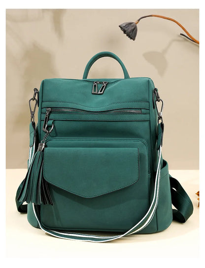 Backpack for Women Large Womens Backpack Leather Travel Fashion Purse Designer Ladies Shoulder Bags with Tassel Two-toned Brown