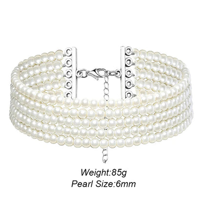 Fashion Elegant Women 3-5Layer White Pearl Choker Necklaces Bohemian Creative Design Wedding Anniversary Necklace Female Jewelry