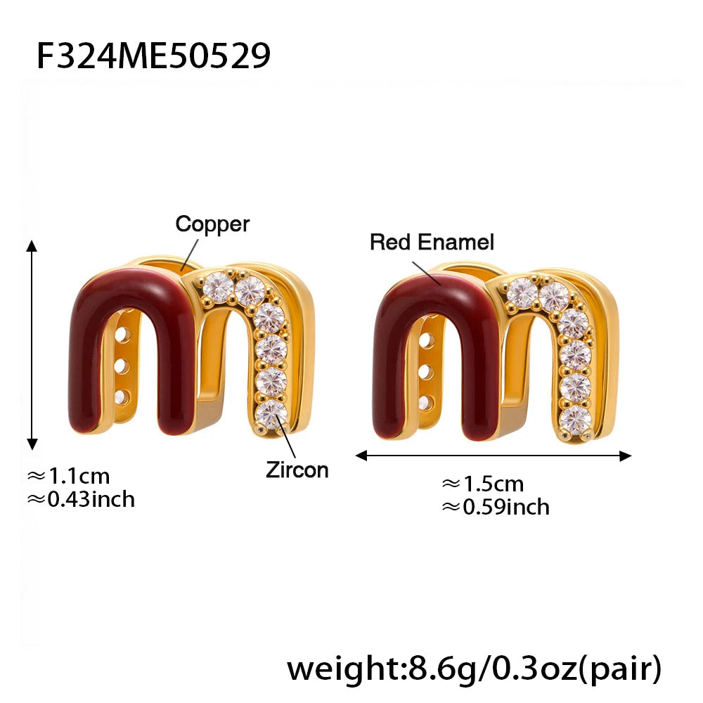 Wine Red Enamel Earrings For Women Copper Gold Plated Trendy Female Ear Studs Girls Charming Jewelry
