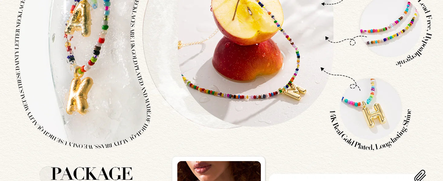 Colorful Initial Necklaces for Women Bubble Handmade Beaded Dainty Cute Beach Boho Necklace Trendy Jewelry Choker Necklace