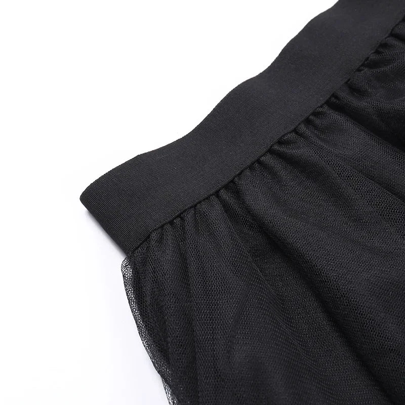 Casual Skirts Punk Sexy Net Yarn High-Waisted Irregular Skirt for Women Summer New European and American Gothic Style Versatile