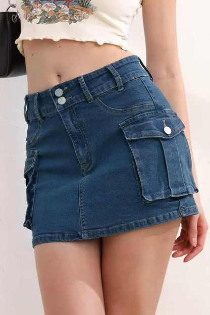 Gothic Multi-pocket Black Skirt Jean Street Fashion Hip Hop Vintage Mini Skirt Casual Sexy Maxi Skirts for Women Clothing