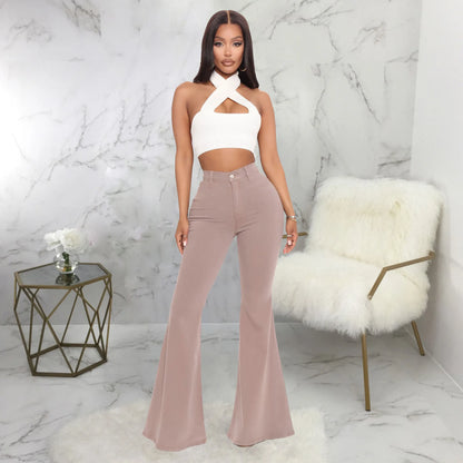 Women Jeans Flare Pants Sexy Denim Long Pant Hip Wrap Casual Solid Elegant Splice Regular Slim Fit High Waist Trousers Summer