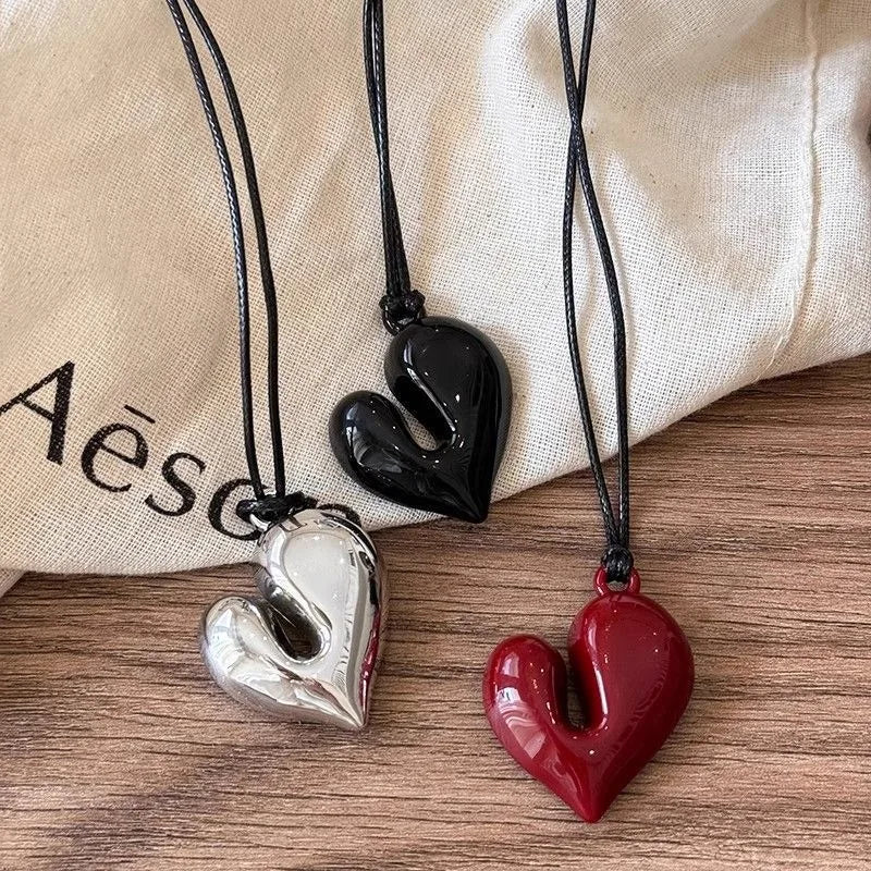 New Heart Pendant Necklaces For Women Vintage 80s Aesthetic Adjustable Pull-out Necklace Fashion Romantic Choker Trendy Jewelry