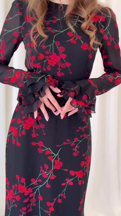 Women's Evening Dresses Summer New Printed French Floral Slim-fitting Retro White Dress for Women