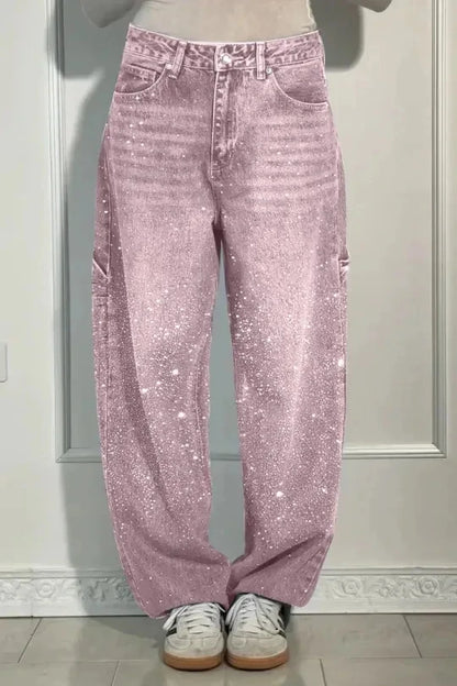 New Women Casual Hot Drilling Jeans Autumn Winter Cowboy Trousers High Waist Button Pockets Fashion Female Loose Straight Pants