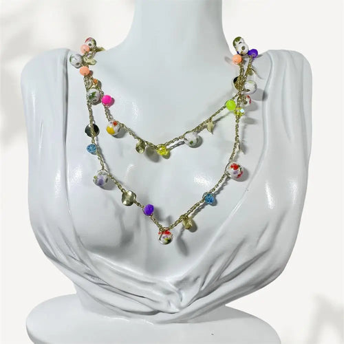 Bohemian Necklace for Women Ceramic Bead Pendant Golden Alloy Multi Retro Charms Jewelry.1Pcs. Trendy 2025