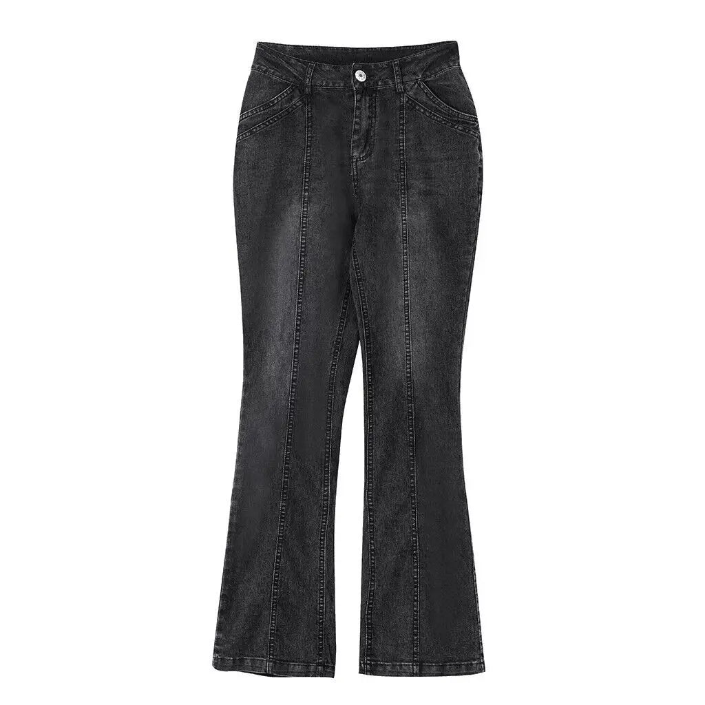 Women's Retro Washed Low Waisted Flared Jeans 2024 New Chic Casual Wide-leg Pants Female Sexy Denim Street Trousers Y2K Bottoms