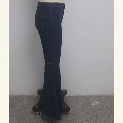 Women Jeans Flare Pants Sexy Denim Long Pant Hip Wrap Casual Solid Elegant Splice Regular Slim Fit High Waist Trousers Summer