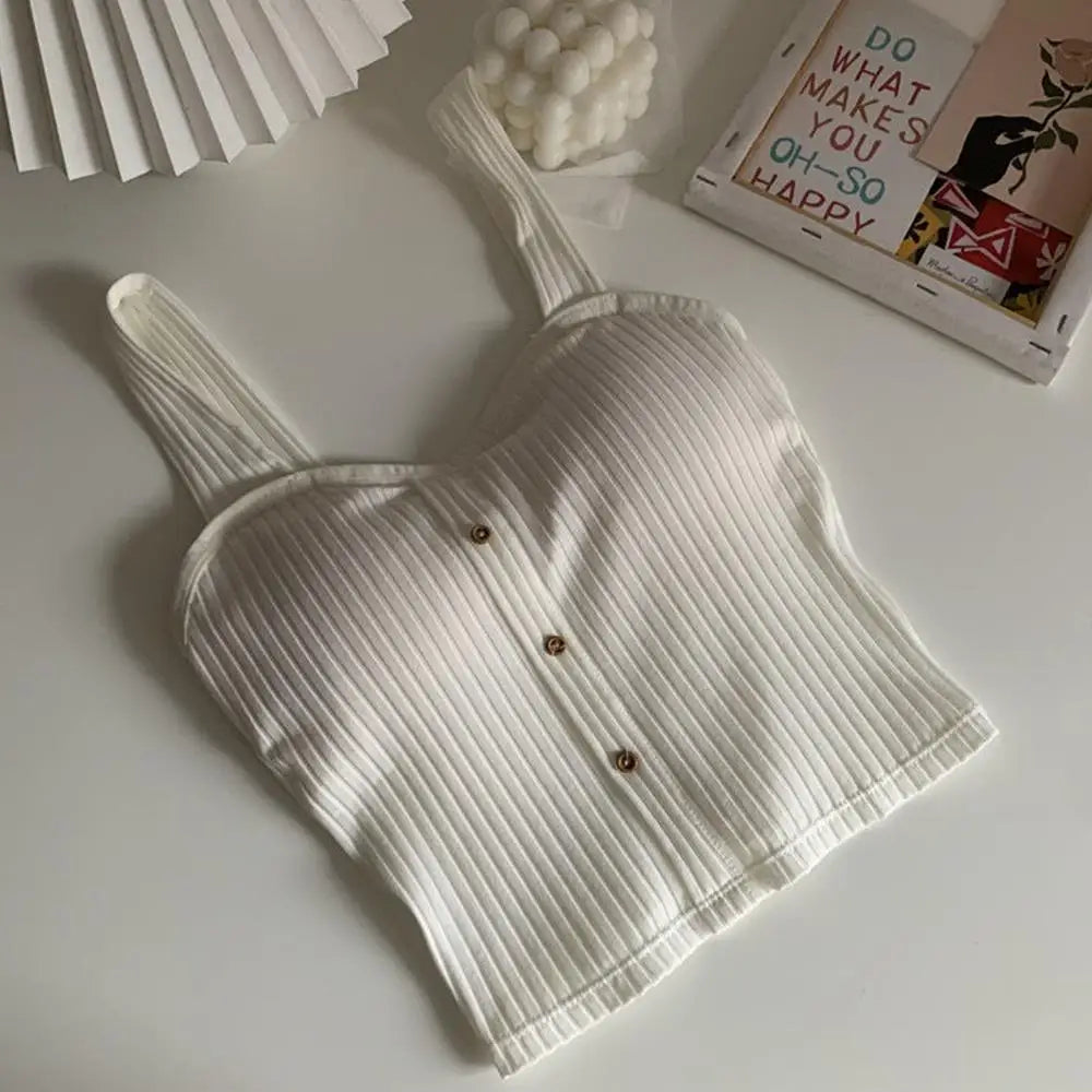 Woman's Top With Built In Bra Button Padded Bra Lady's Top Strap Vest Tank Top Summer Girls Cute Women Casual Female Camisole