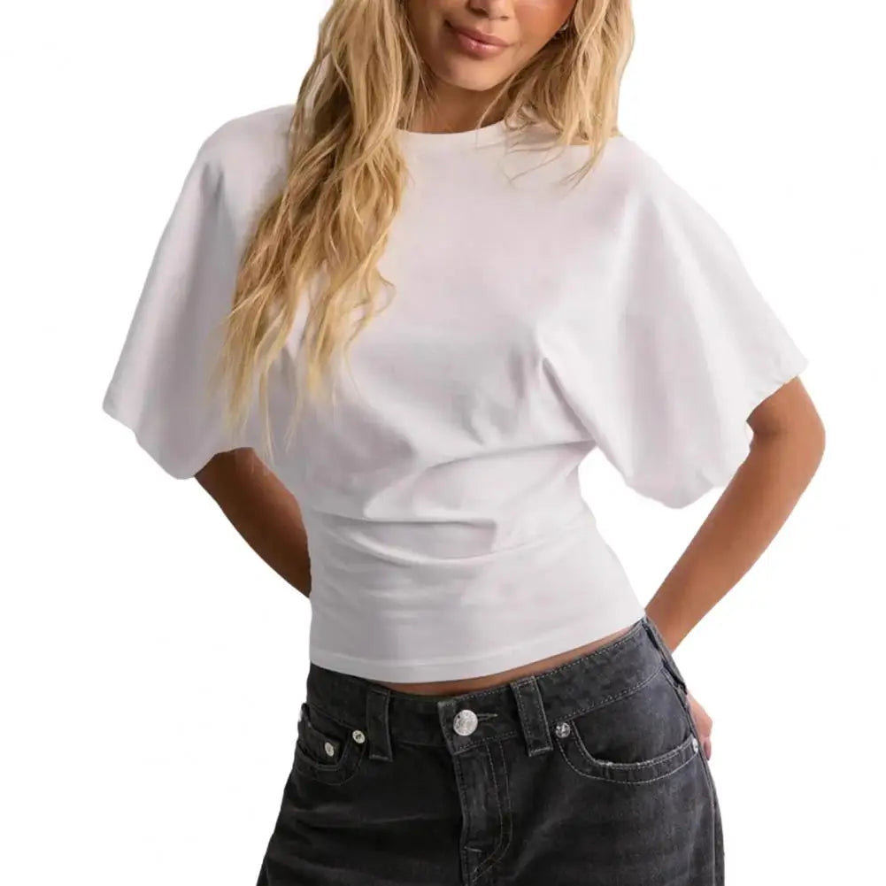 Casual Fashion Tops for Women Stylish Women's Solid Color T-shirt Collection Breathable Round Neck Tee Raglan for Work for Women