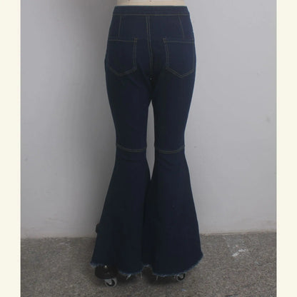 Women Jeans Flare Pants Sexy Denim Long Pant Hip Wrap Casual Solid Elegant Splice Regular Slim Fit High Waist Trousers Summer