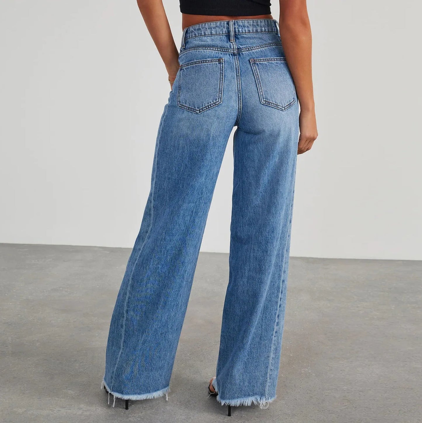 Women Denim Pants Trend Wide Leg Pants High Waist Fashion Loose Trousers Spring Autumn Classic Straight Pants Pantalones  ﻿
