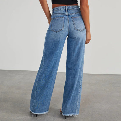 Women Denim Pants Trend Wide Leg Pants High Waist Fashion Loose Trousers Spring Autumn Classic Straight Pants Pantalones  ﻿