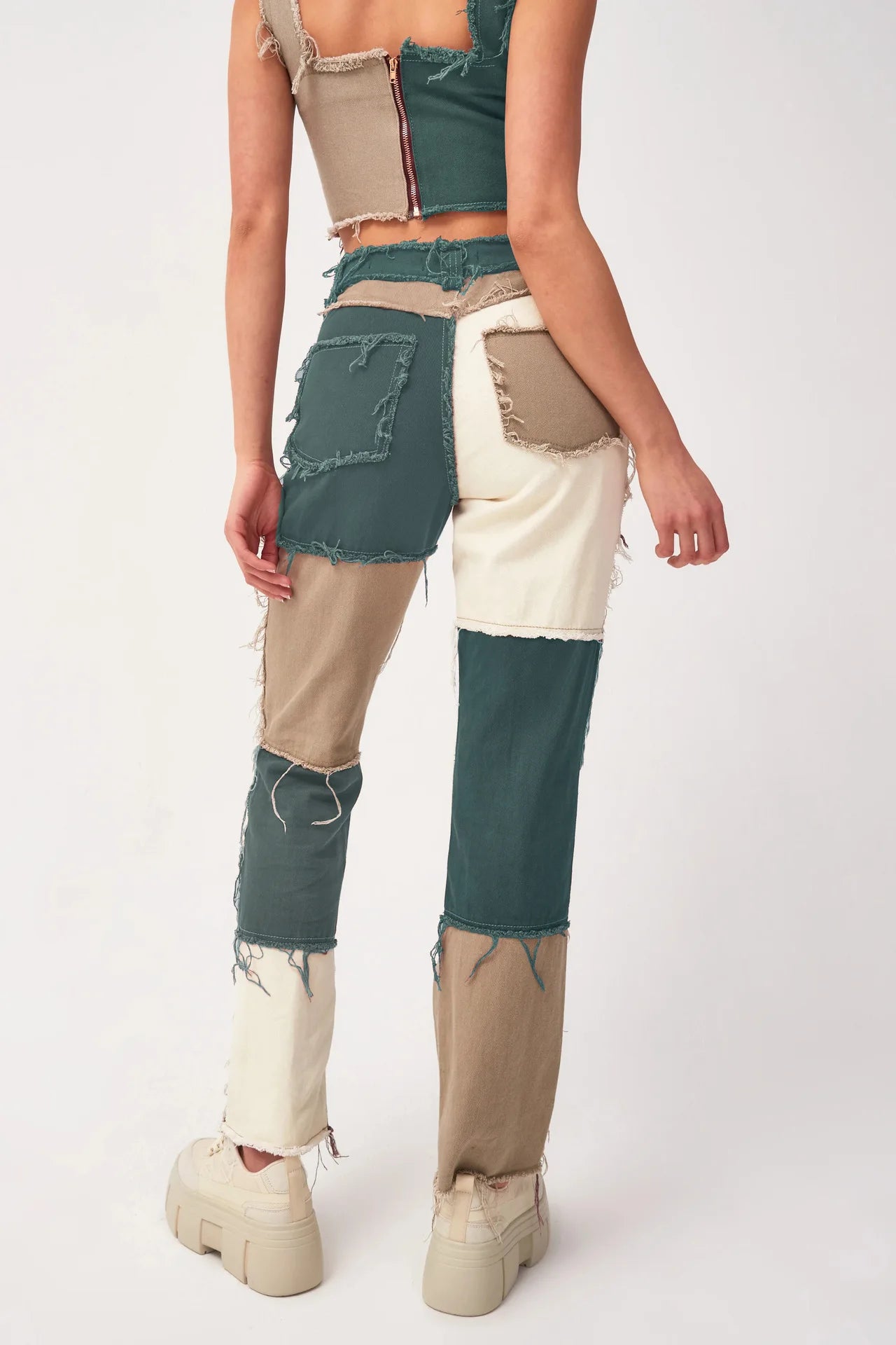 2025 Hot Sale Mixed Color Patchwork Jeans For Women Fashion High Stretch Denim Straight Pants Street Hipster Trousers XS-2XL