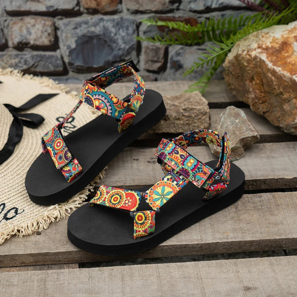 Women's Shoes 2025 Open Toe Women's Sandals Summer Bohemian Mixed Color Soft Sole Lightweight Casual Comfortable Flat Sandals