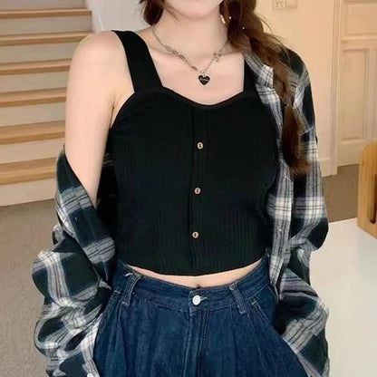 Woman's Top With Built In Bra Button Padded Bra Lady's Top Strap Vest Tank Top Summer Girls Cute Women Casual Female Camisole