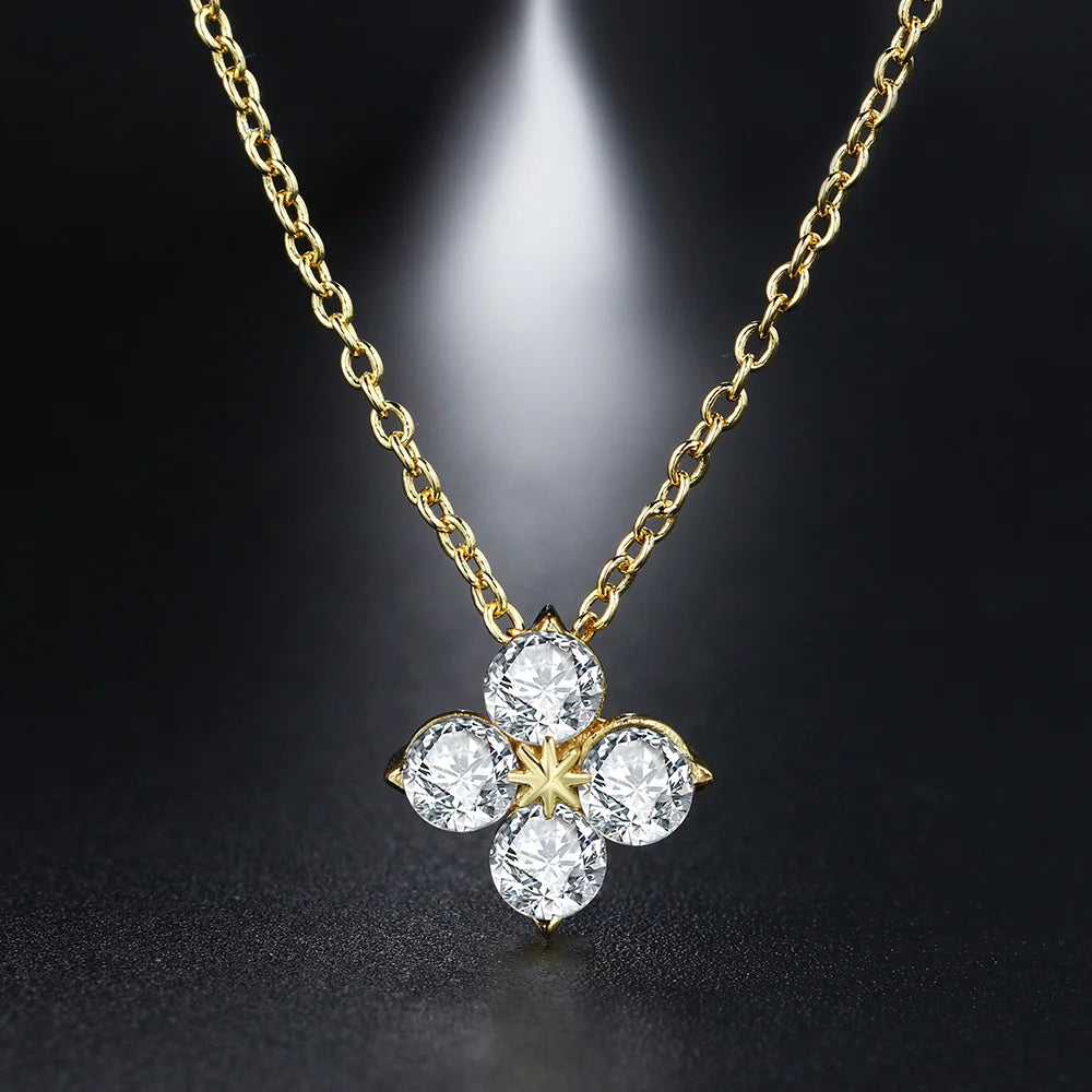 Women's Neck Chain Simple Daily Crystal Flower Pendant Necklaces Gold Color Chokers Birthday Gift For Girls Fashion Jewelry N087