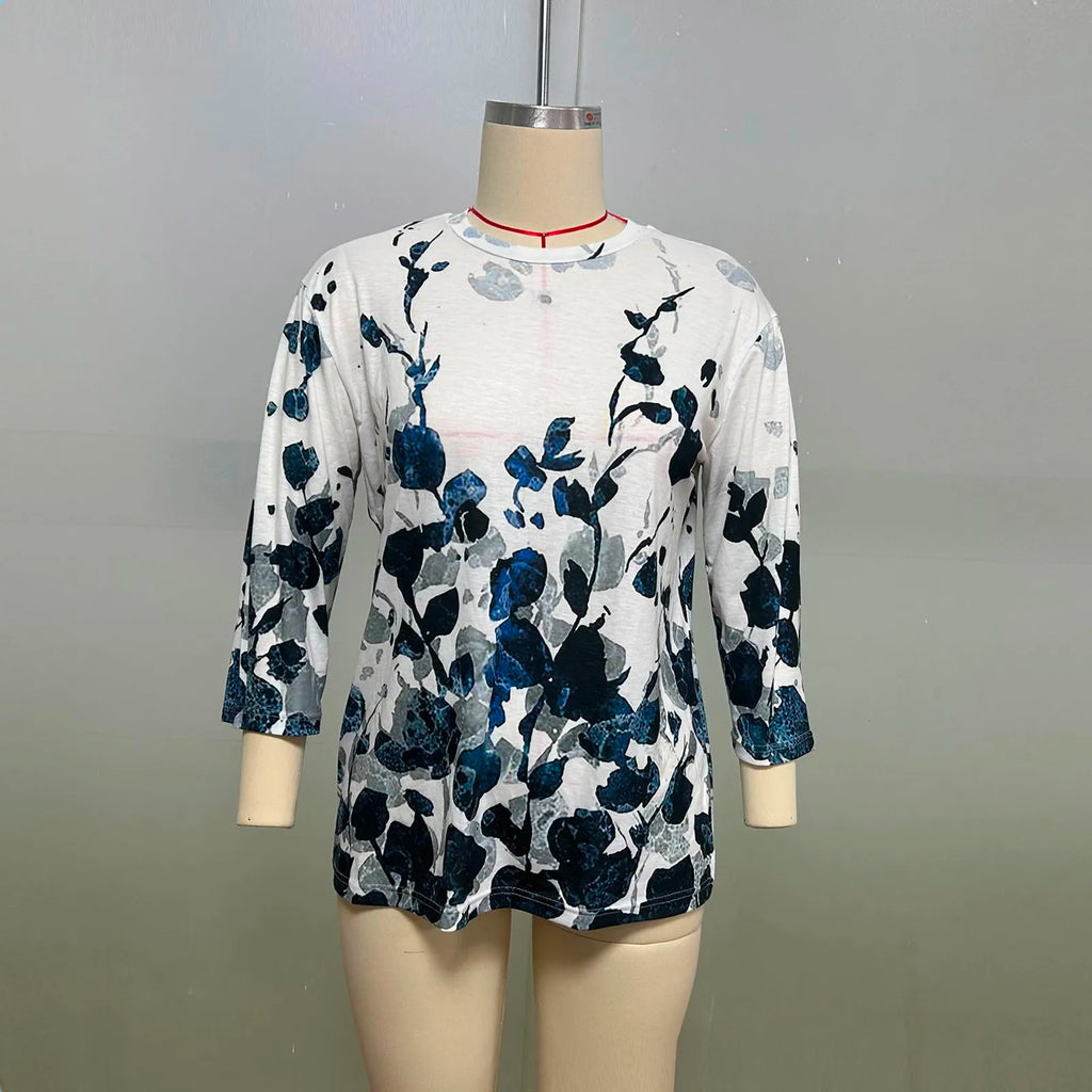 Women Summer Tops Round Neck Three Quarter Sleeve Comfortable Print T Shirt Blouse Women T Shirt muticolor t shirt tops