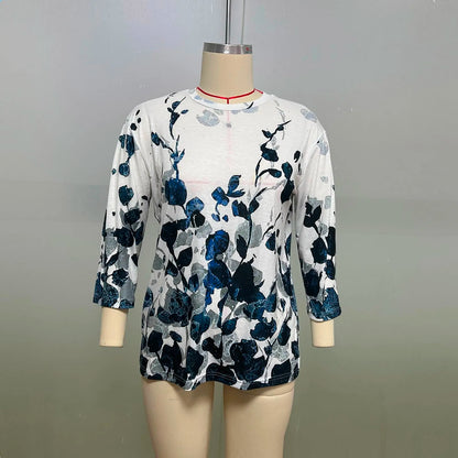 Women Summer Tops Round Neck Three Quarter Sleeve Comfortable Print T Shirt Blouse Women T Shirt muticolor t shirt tops