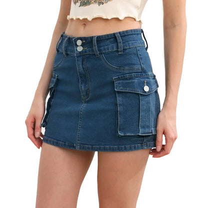 Gothic Multi-pocket Black Skirt Jean Street Fashion Hip Hop Vintage Mini Skirt Casual Sexy Maxi Skirts for Women Clothing