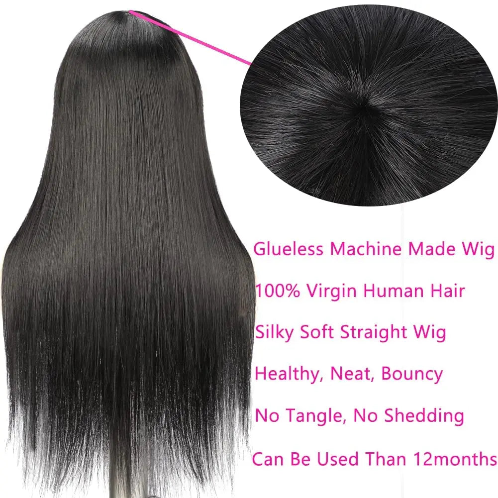 Wig With Bangs Bone Straight Human Hair Wigs For Women Brazilian Natural Cheap Full Machine Made Wigs 22 24 Inch Long Wig