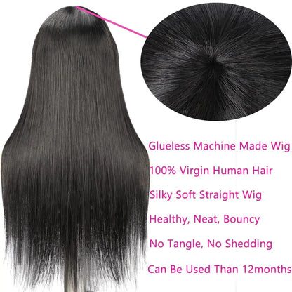 Wig With Bangs Bone Straight Human Hair Wigs For Women Brazilian Natural Cheap Full Machine Made Wigs 22 24 Inch Long Wig