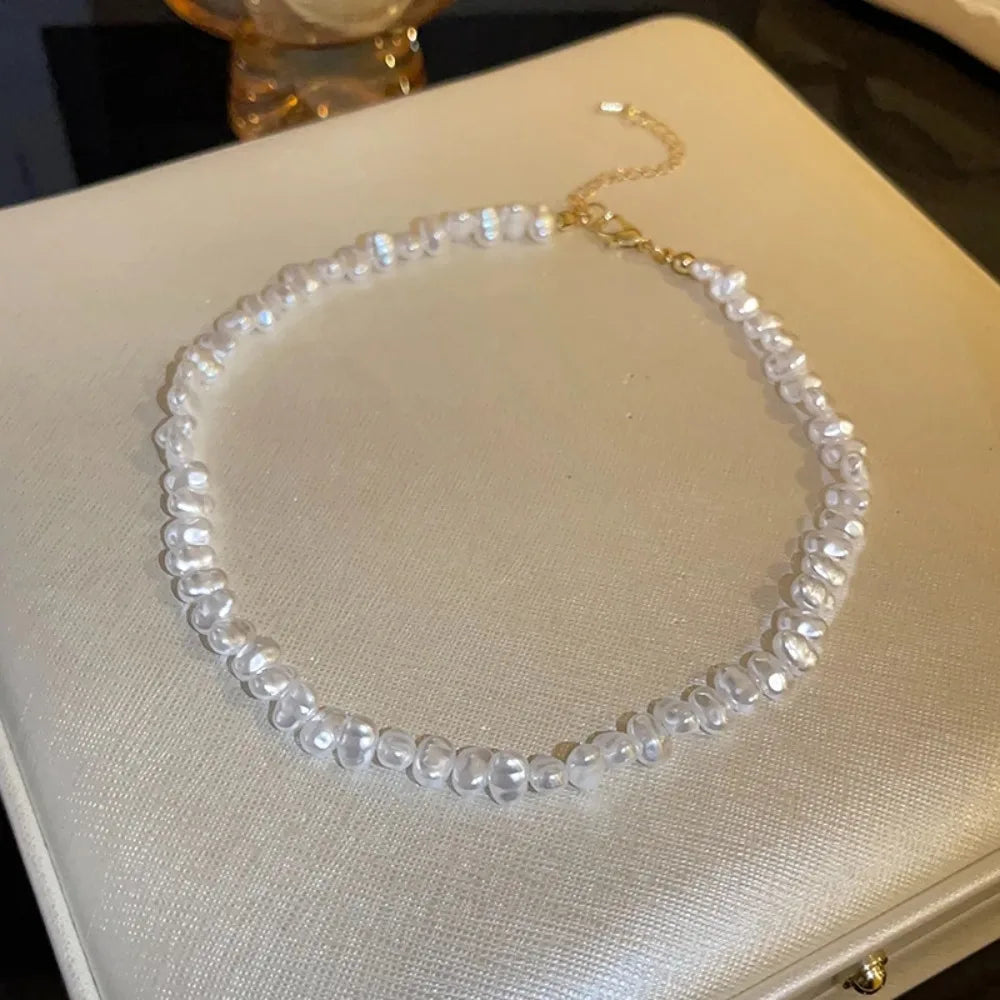 Baroque Pearl Necklace for Women Simple Fashion Collarbone Chain White Choker Necklaces Wedding Jewelry