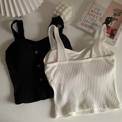 Woman's Top With Built In Bra Button Padded Bra Lady's Top Strap Vest Tank Top Summer Girls Cute Women Casual Female Camisole