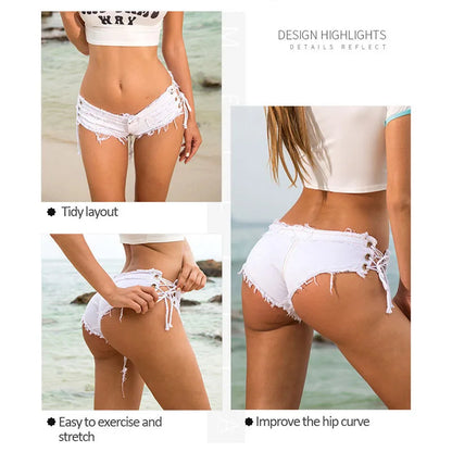 Women's Denim Shorts Jeans Very Low Waist Fashion Sexy Club Cotton Ladies Skinny 2021 Summer Beach Clothing Female Casual Hot
