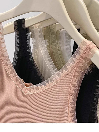 Women Summer Fashion Thin Knitted Undershirt Sleeveless Corset Top Half High Neck Comfortable Breathable Lace Tank Top 2025