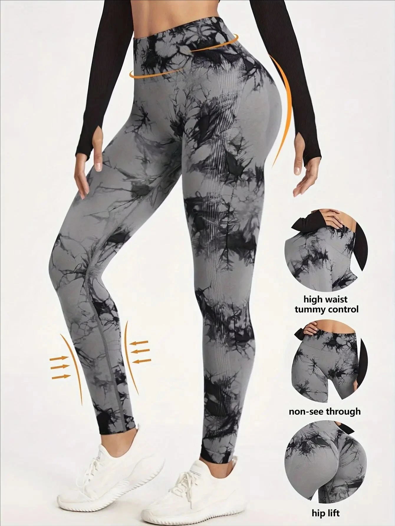 Womens Yoga Pants Gym Leggings Seamless Tie Dye High Waisted Elastic Leggings Peach Buttocks Running Fitness Sports Casual Pants