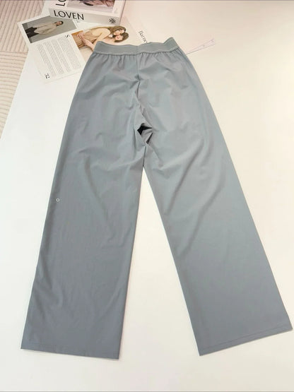 Yoga Sports Straight Leg Pants Women Thin Casual Fashion Solid Elastic Waist Quick Drying Sweatpants Loose Baggy Trousers Women